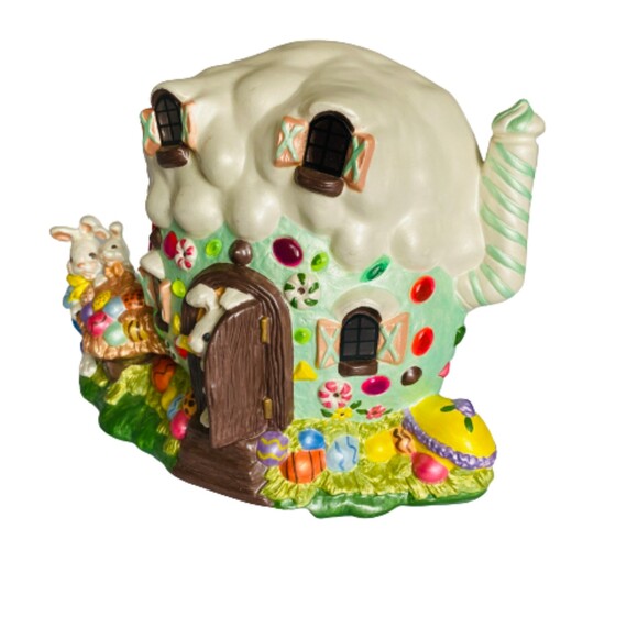 Vintage Ceramic Easter House Lamp Handpainted Bunnies Spring Decor 12x8.5" - Picture 3 of 9